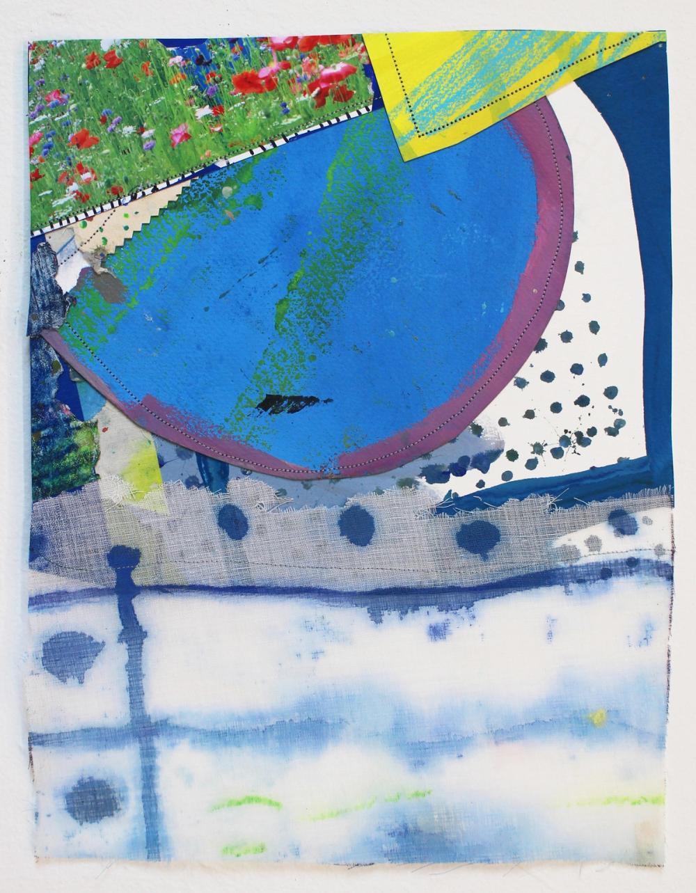 Could Be #30, 2020, acrylic, gouache, pencil, ink, paper, fabric, glue, paper, and thread, 13 x 11 in.