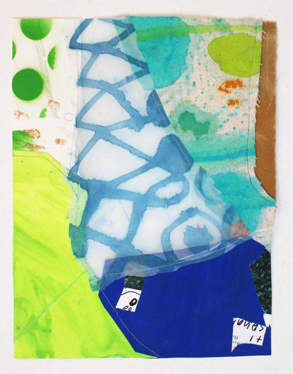 Could Be #20, 2020, acrylic, gouache, pencil, ink, paper, fabric, glue, paper, and thread, 13 x 11 in.