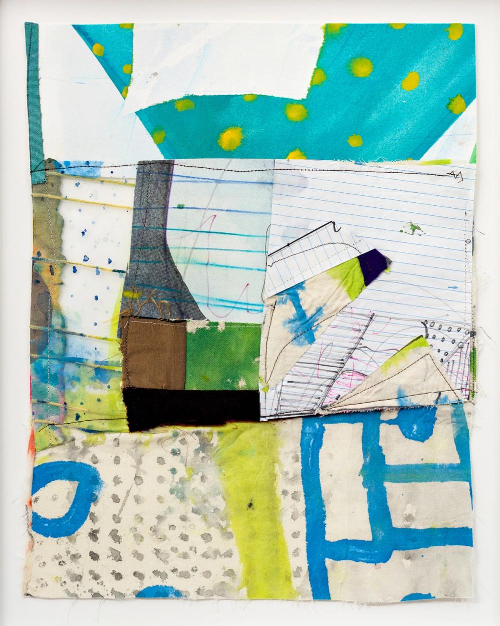 Could Be #28, 2020, acrylic, gouache, pencil, ink, paper, fabric, glue, paper, and thread, 13 x 11 in.