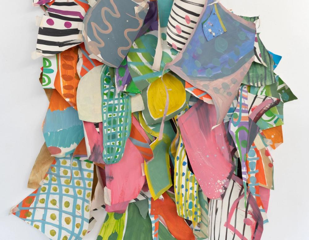 Stacked Shapes, (detail),  2022,  acrylic, ink, on paper and canvas various sizes, 7 x 5 ft, Gallery 16, San Francisco, CA.