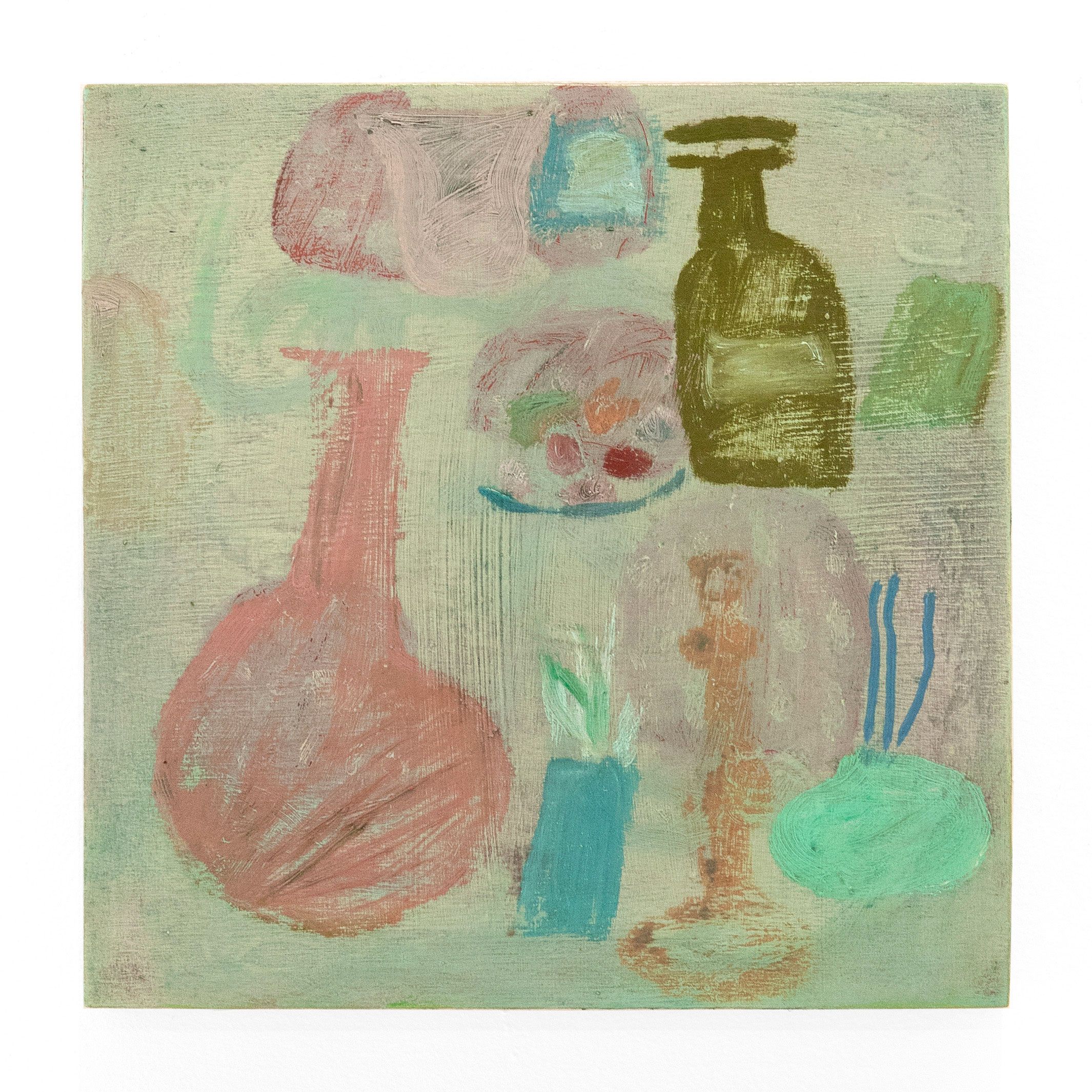 Bottles, 2026, oil on panel, 10 x 10 in.