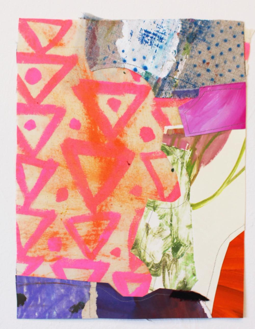 Could Be #14, 2020, acrylic, gouache, pencil, ink, paper, fabric, glue, paper, and thread, 13 x 11 in.
