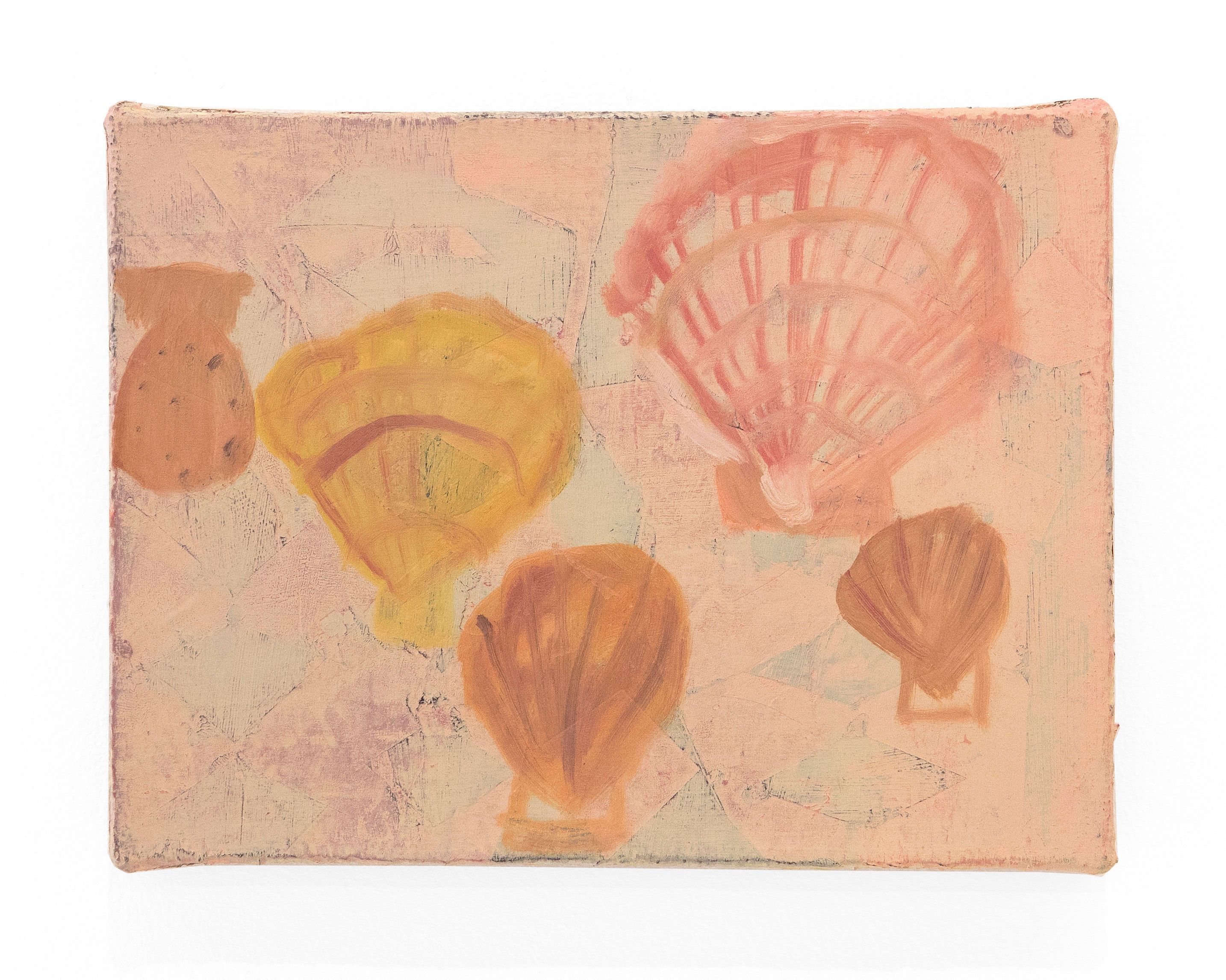 Five Shells, 2026, oil on burlap on panel, 9 x 12 in.
