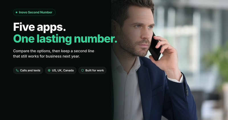 Headline Five apps. One lasting number. next to a professional on a business call