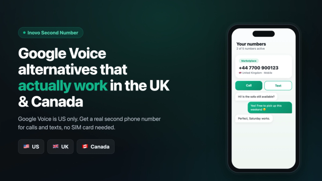 Phone showing a second number app next to the headline Google Voice alternatives that actually work in the UK and Canada
