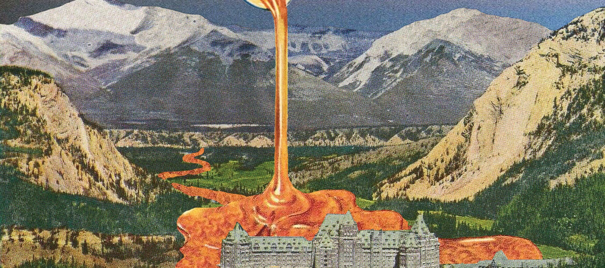 Illustration of maple syrup being poured onto the Fairmont Banff Springs