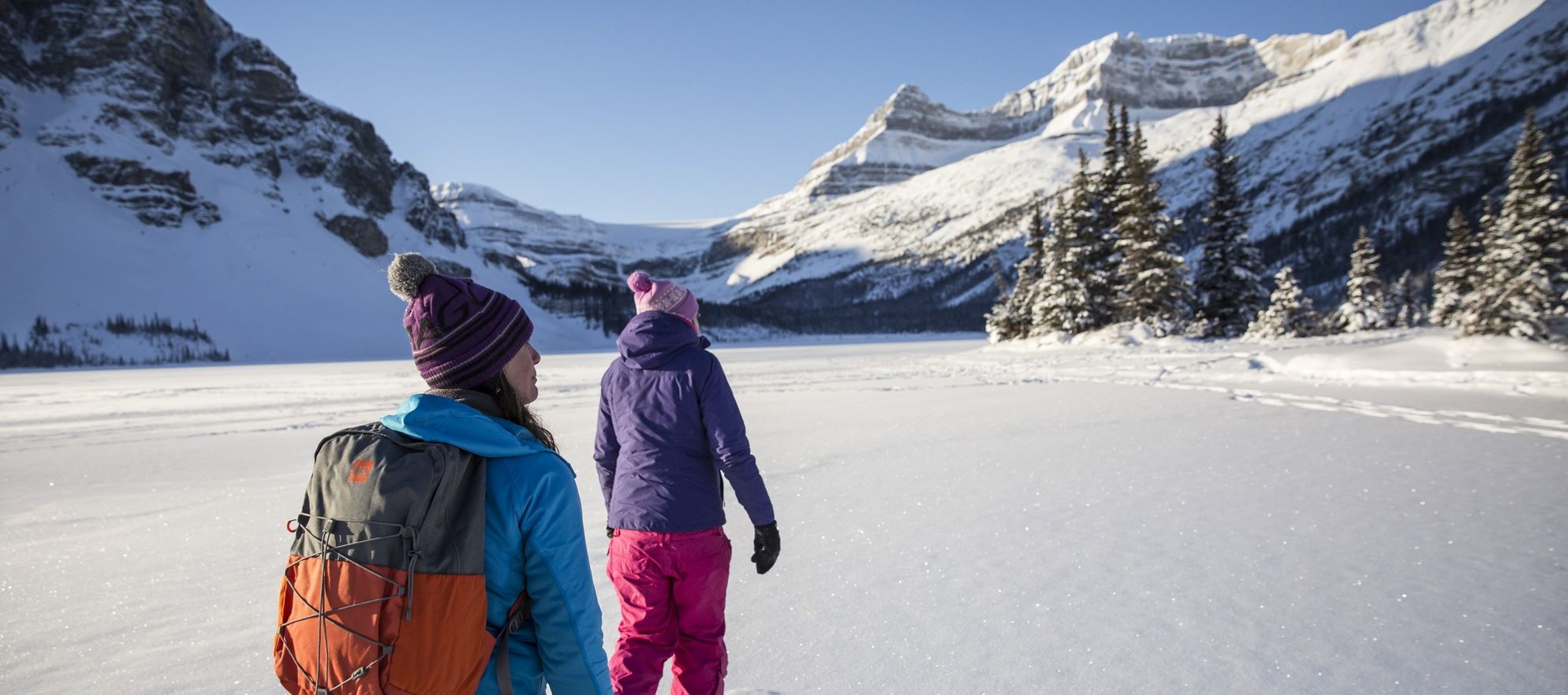Snowshoeing on Bow Lake, Banff National Park