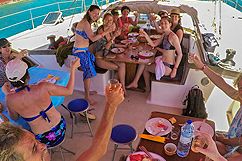 Meal on board the catamaran, Guadeloupe