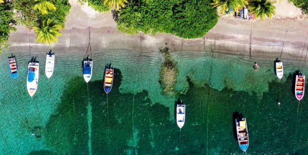 Colourful boats at Les Saintes in the early morning