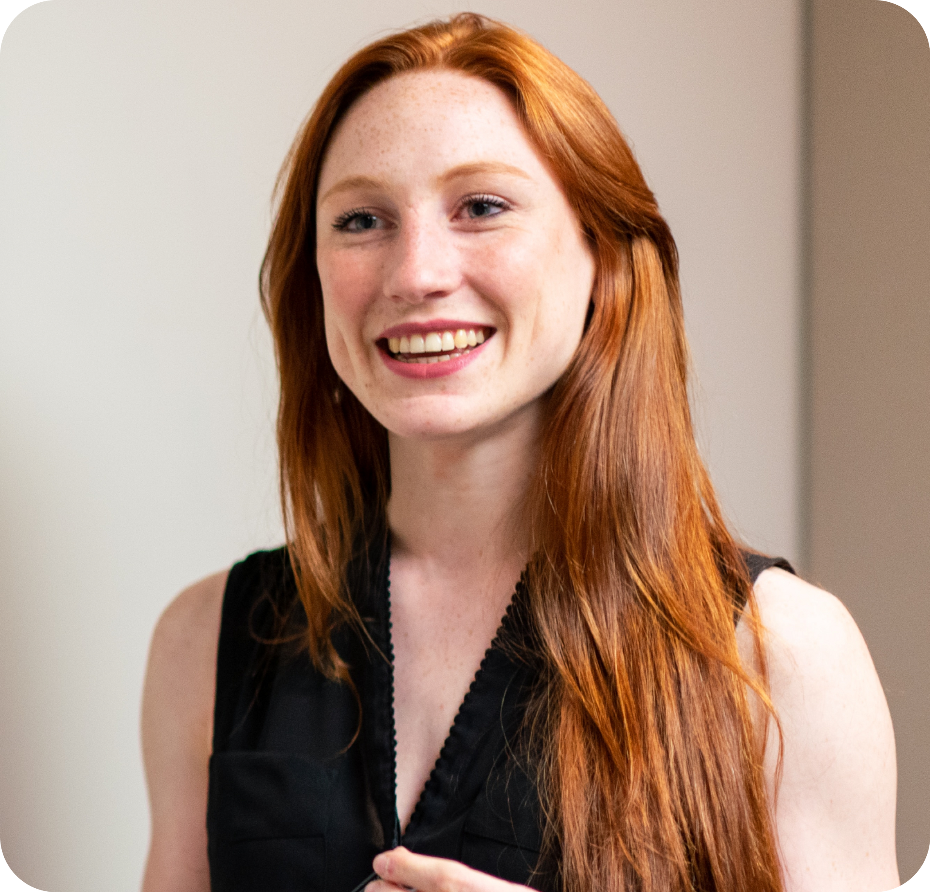 A photo of a woman smiling