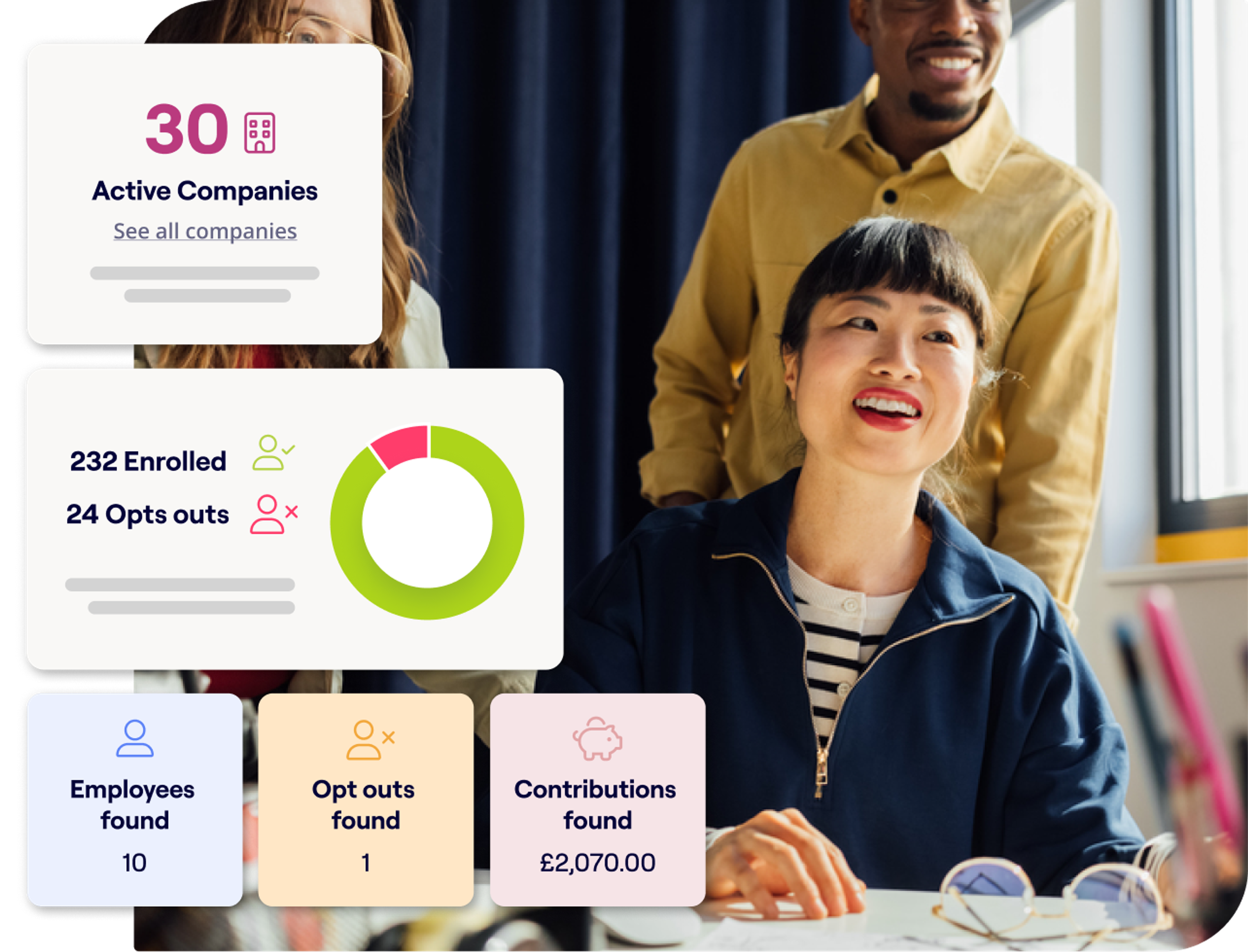 People smiling with boxes of the Penfold platform to the left