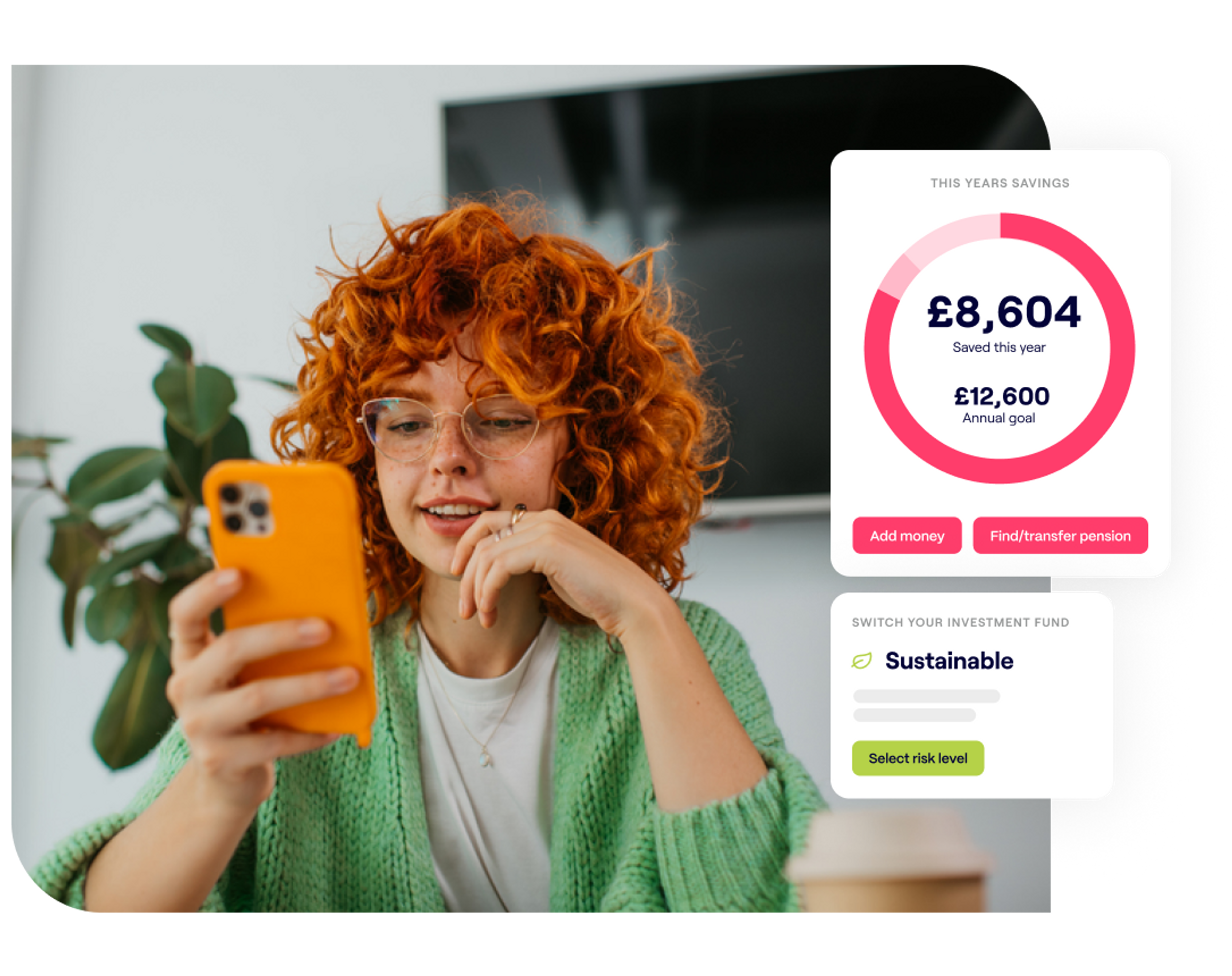 A photo of a woman looking at hear phone