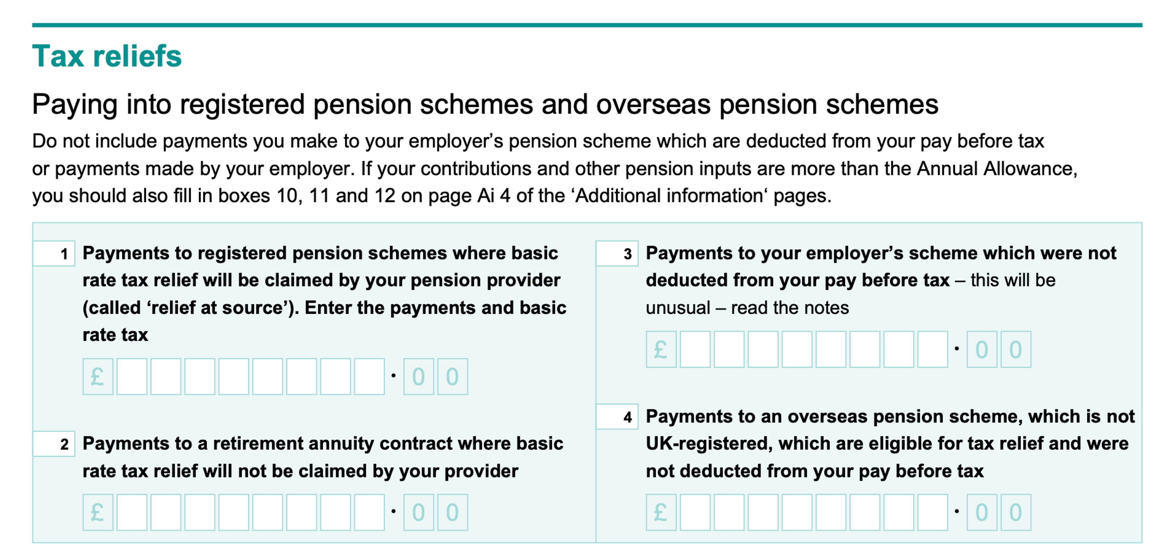 tax reliefs section on self assessment tax return