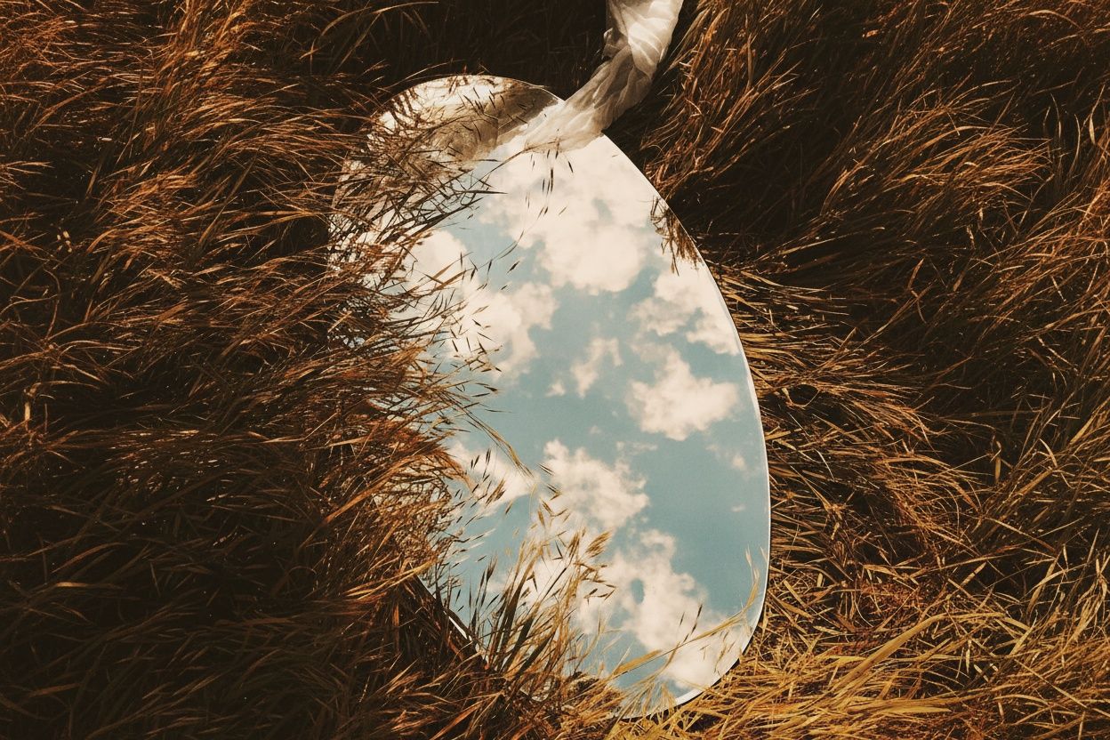 Mirror in the grass reflecting the sky