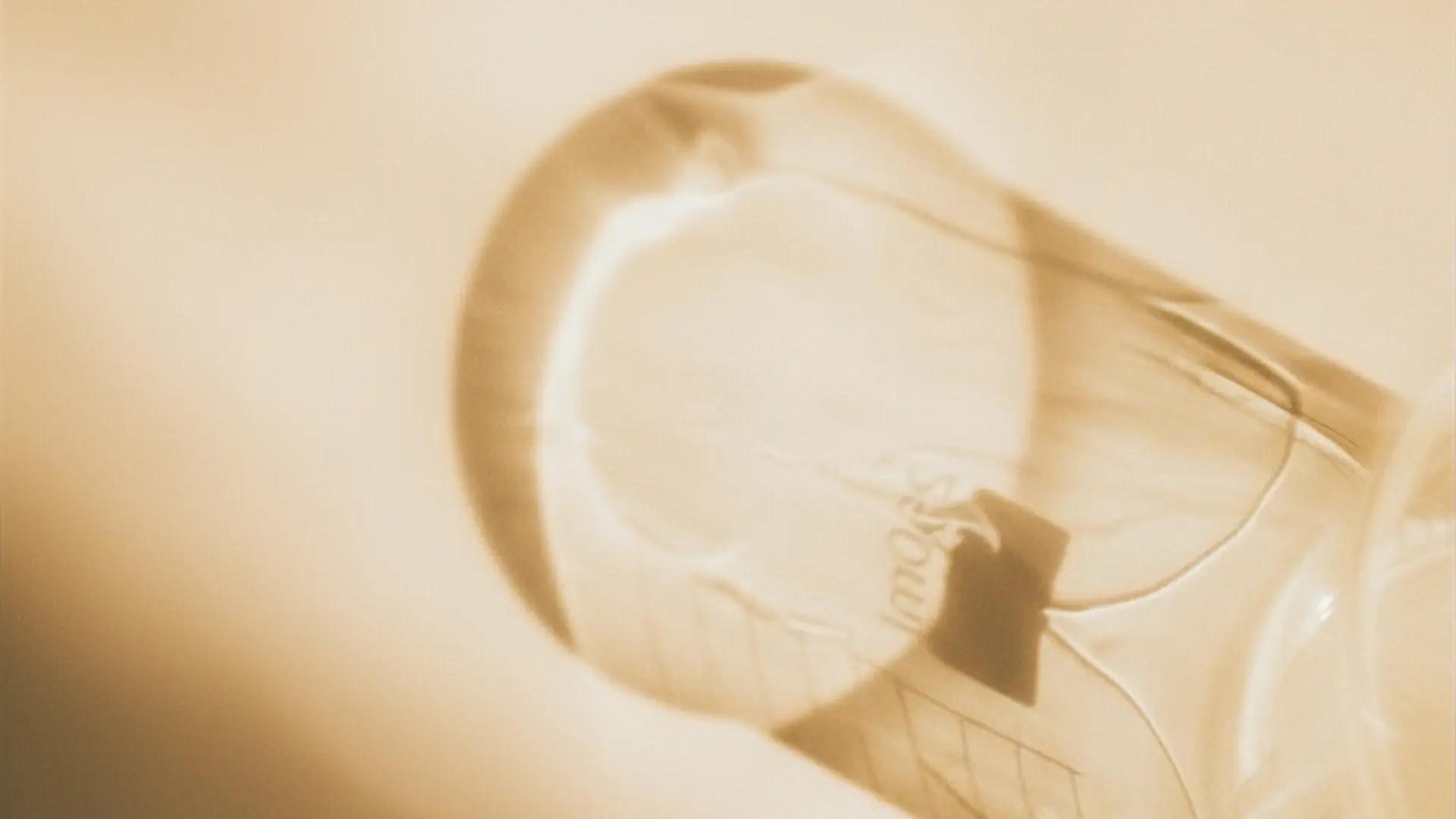 Longevity & Rejuvenation: Close-up of a clear dropper or vial, illuminated by a warm glow.