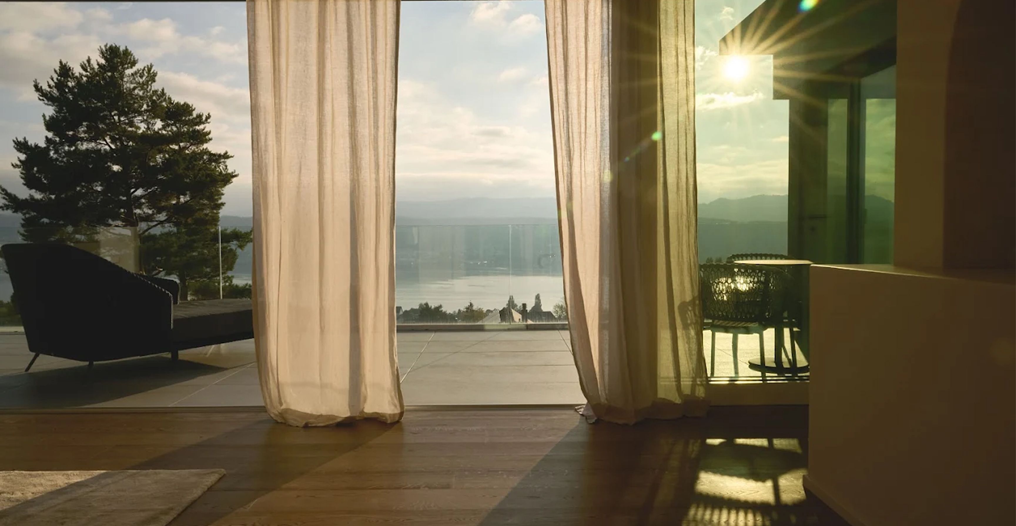 Balcony view from a distance place wide