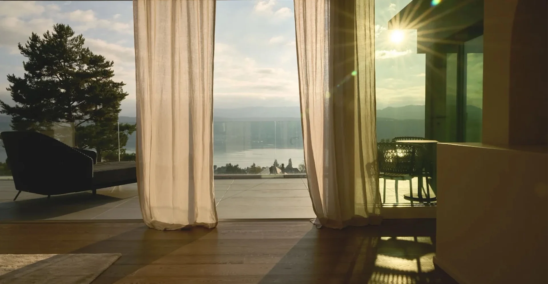 Balcony view from a distance place wide