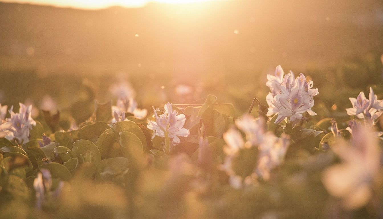 Flower field during sunset in pale colors