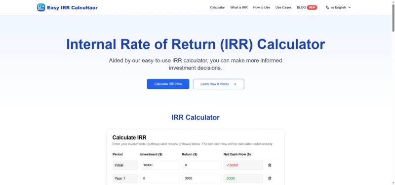 image of Easy IRR Calculator Online