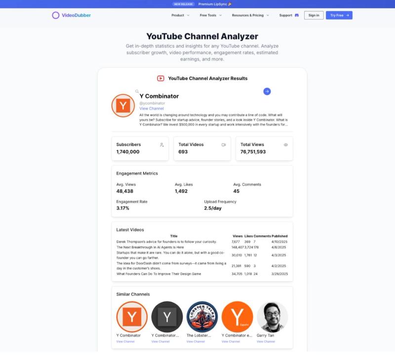 image of YouTube Channel Analyzer