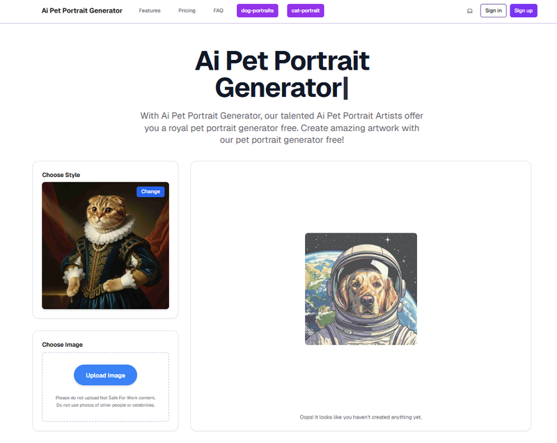 image of Ai pet portrait generator
