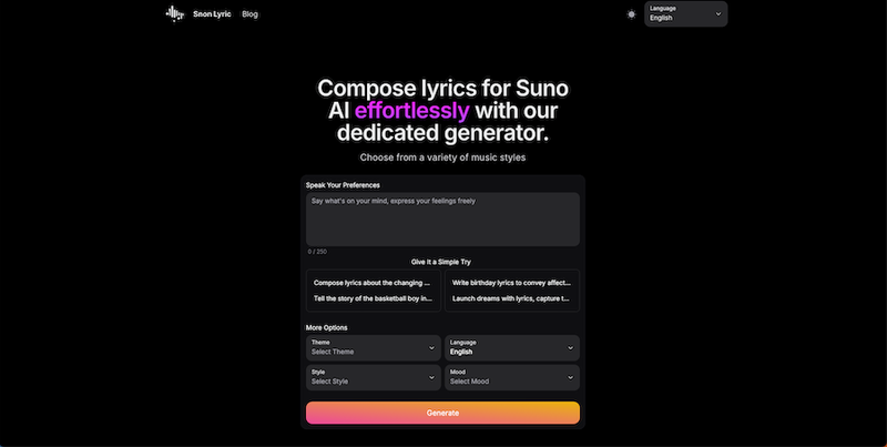 image of Snon AI Lyric Generator