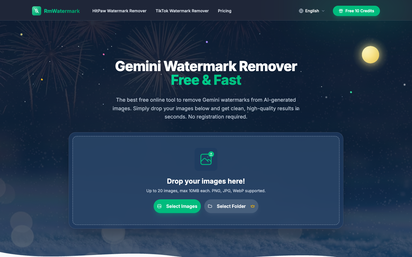 某 Gemini 水印去除工具的首页，提供免费的 AI 生成图片水印去除服务