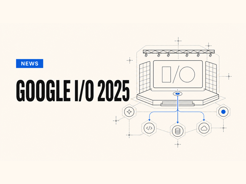Google I/O 2025 Summary technical wireframe cover illustration