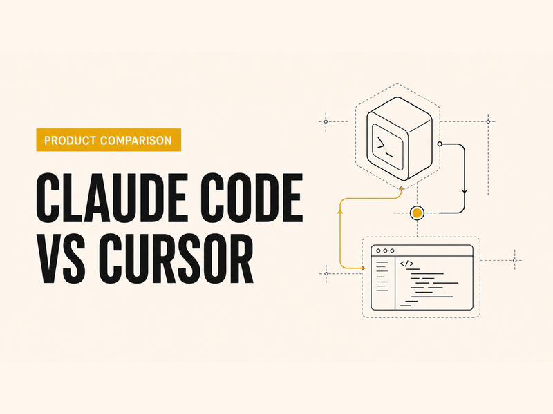 Claude Code vs Cursor: AI Coding Assistants Compared technical wireframe cover illustration