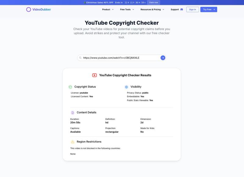 image of YouTube Copyright Checker
