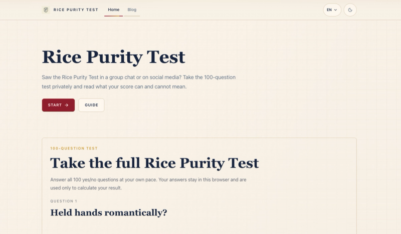 image of Take The Rice Purity Test image of Take The Rice Purity Test