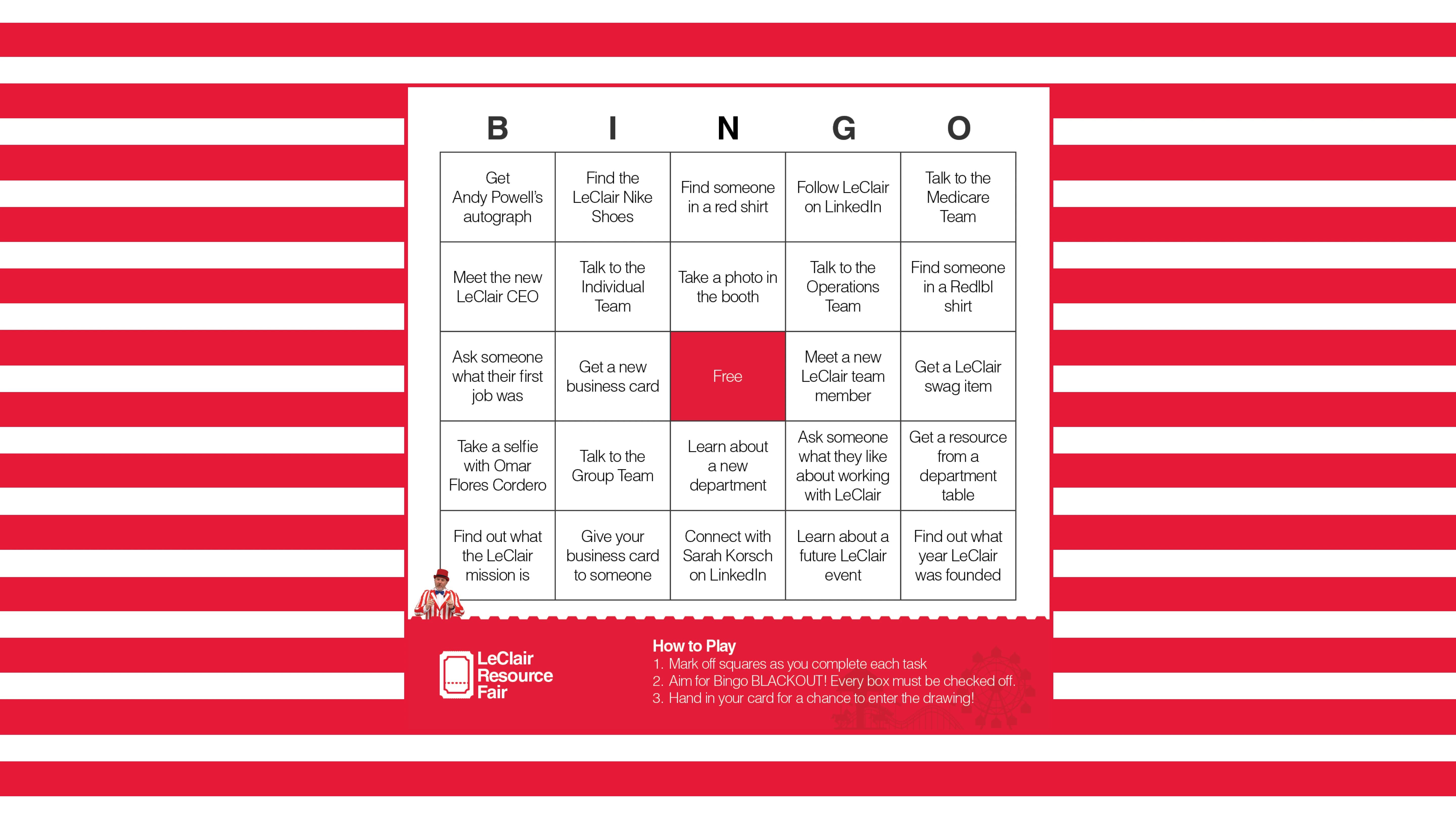LeClair Resource Fair Bingo Board