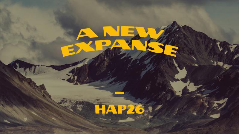 HAP26 Campaign Case Study Homepage Tile; scenic image of a mountain range with "A New Expanse" text overlay