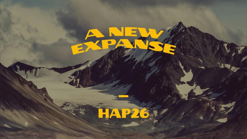 HAP26 Campaign Case Study Homepage Tile; scenic image of a mountain range with "A New Expanse" text overlay
