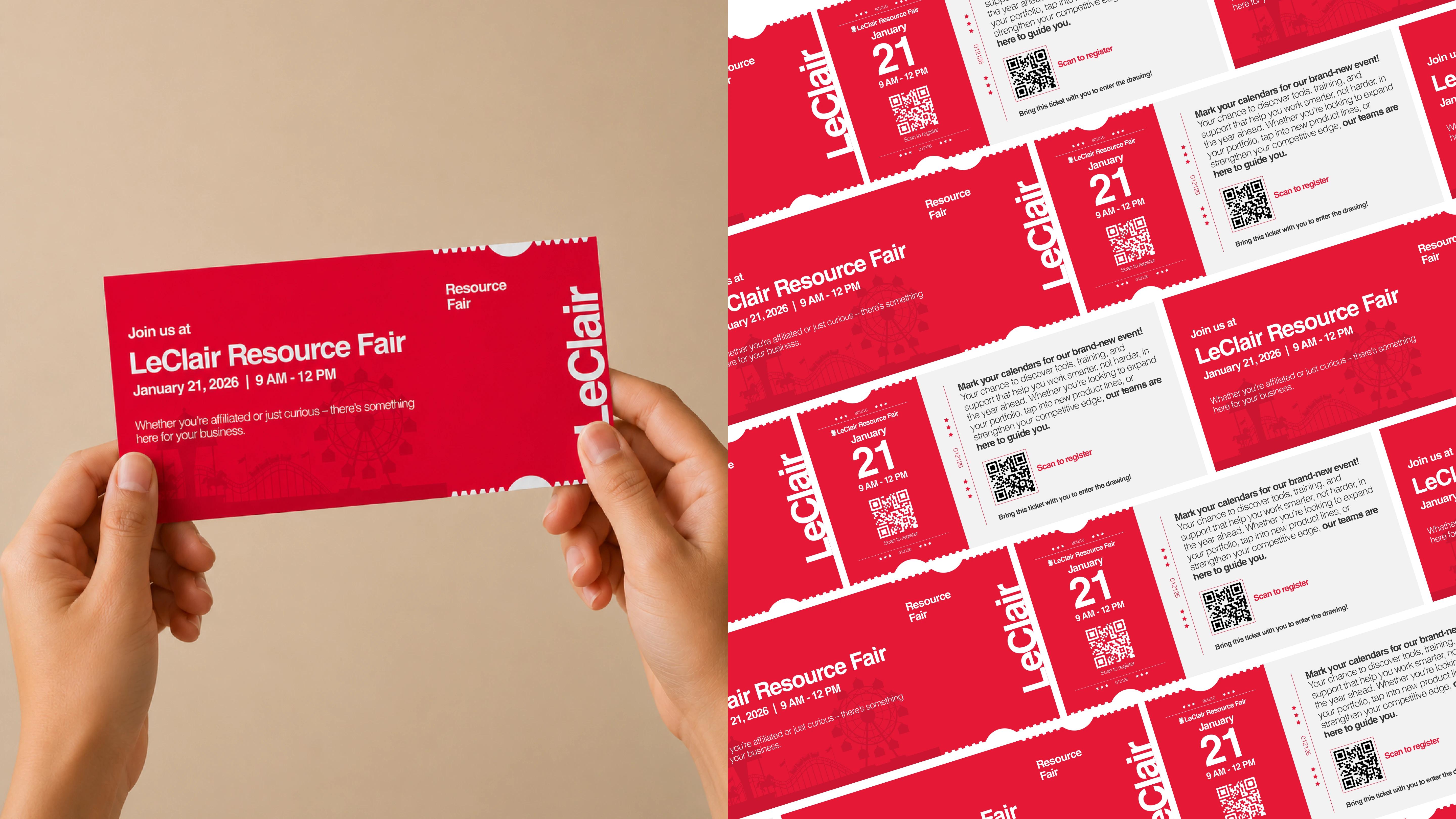 LeClair Resource Fair 2026 Campaign postcard in the form of a ticket