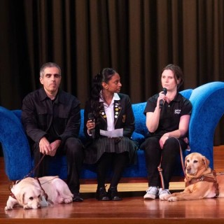 Lived Experience Presenter and Community Manager presenting at a school.