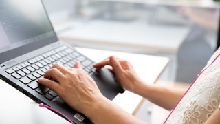 A person using a laptop.