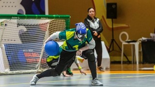 Zara playing Goalball.