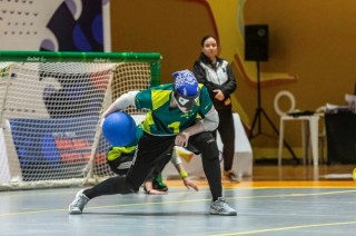 Zara playing goalball.