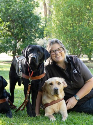 A Guide Dog Trainer with Labradors.
