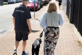 A Puppy Raiser walking with their PDA.