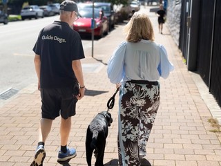 A Puppy Raiser walking with their PDA.
