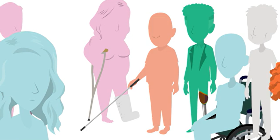 Cartoon people standing together.