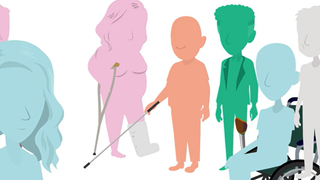 Cartoon people standing together.