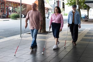 Three people walking with their canes.