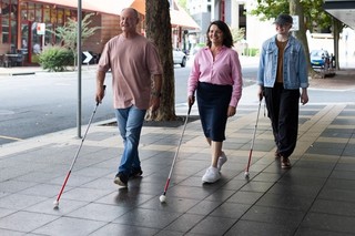 Three people walking with their canes.