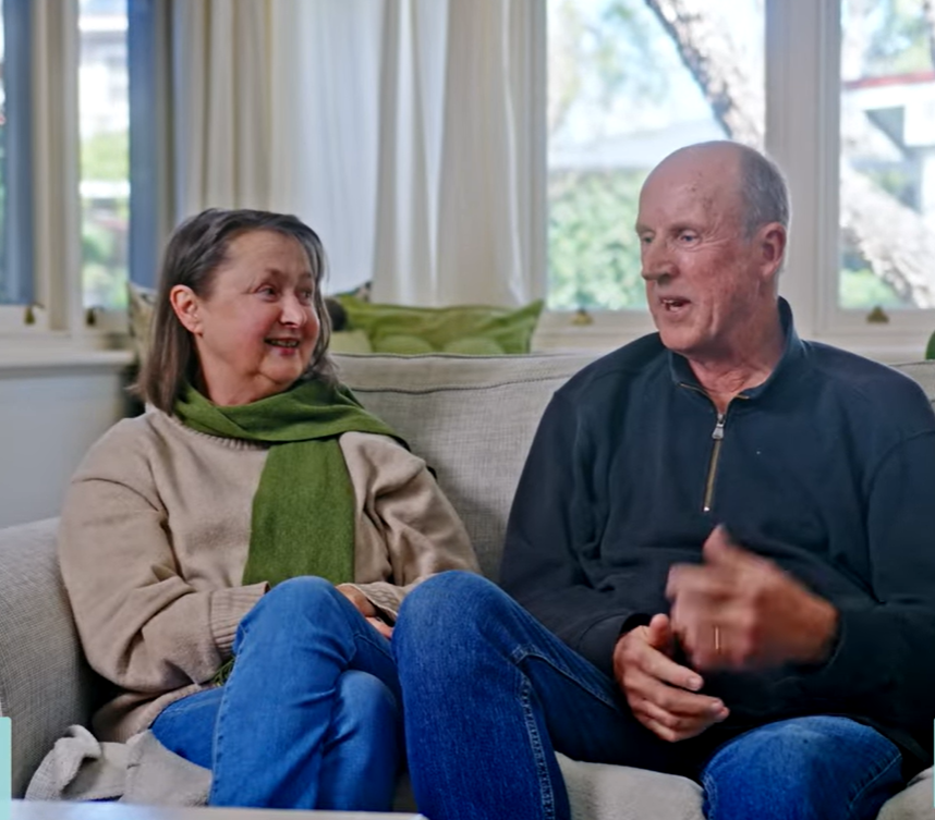Two people sitting on a couch