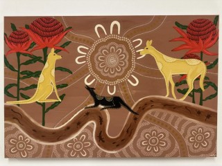 Artwork titled Nhaaba Dingu (Seeing Dogs) created by Leanne, a Dharug Woman.