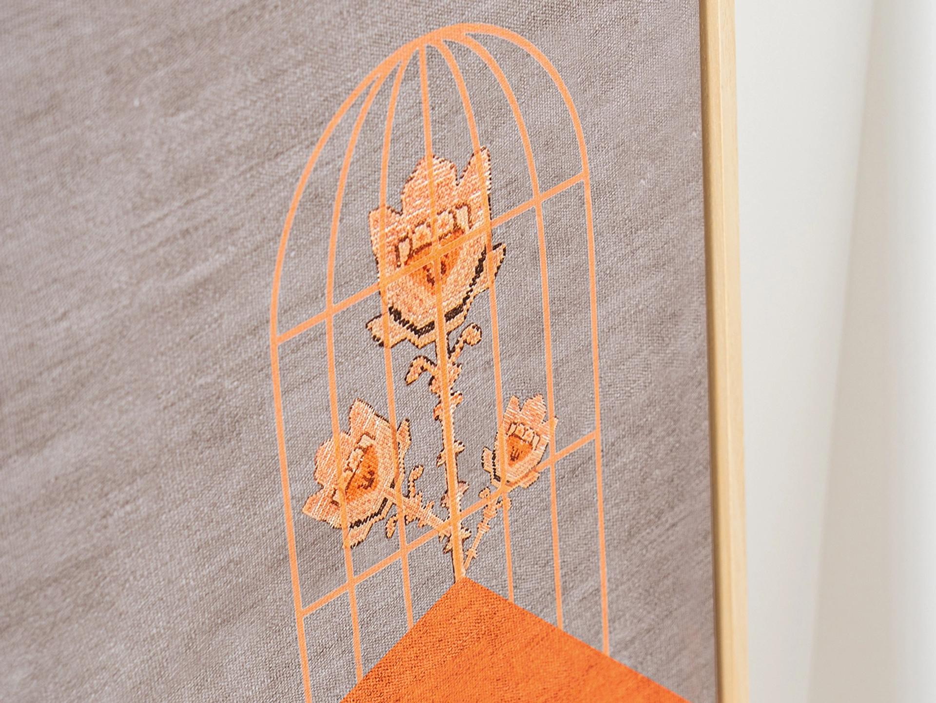 Bloom canvas in orange and taupe, shown in a lifestyle close-up as image 2