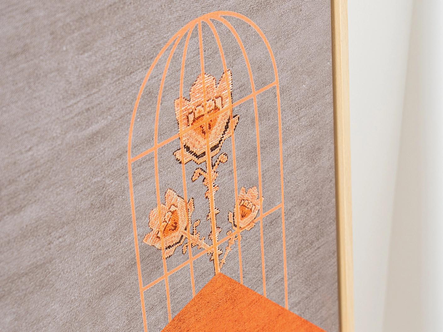 Bloom canvas in orange and taupe, shown in a lifestyle close-up as image 2